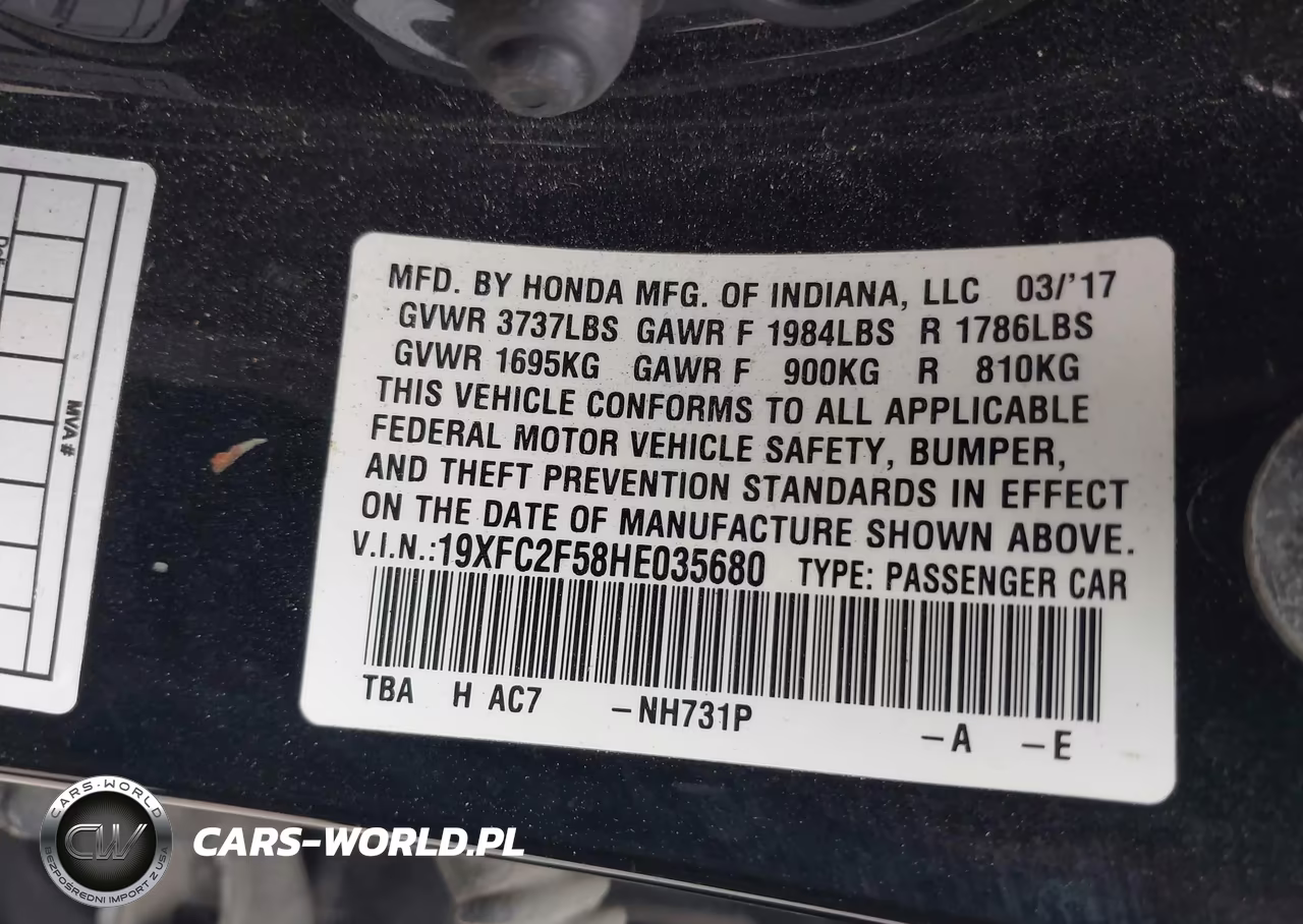 2017 Honda Civic Lx VIN:19XFC2F58HE035680 - 9