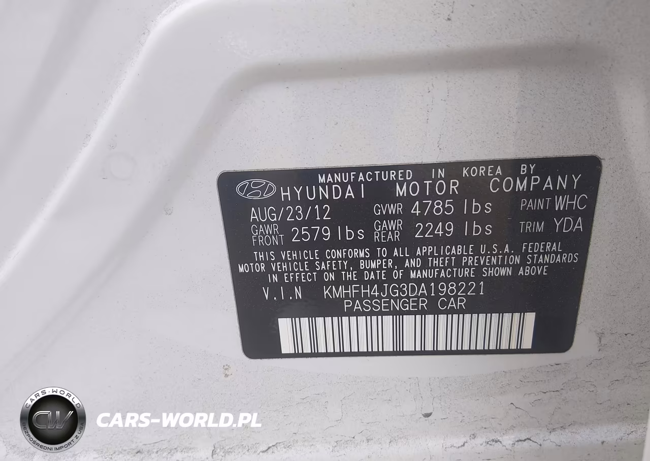 2013 Hyundai Azera VIN:KMHFH4JG3DA198221 - 9