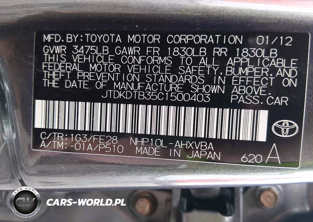 2012 Toyota Prius C One VIN:JTDKDTB35C1500403 - 9