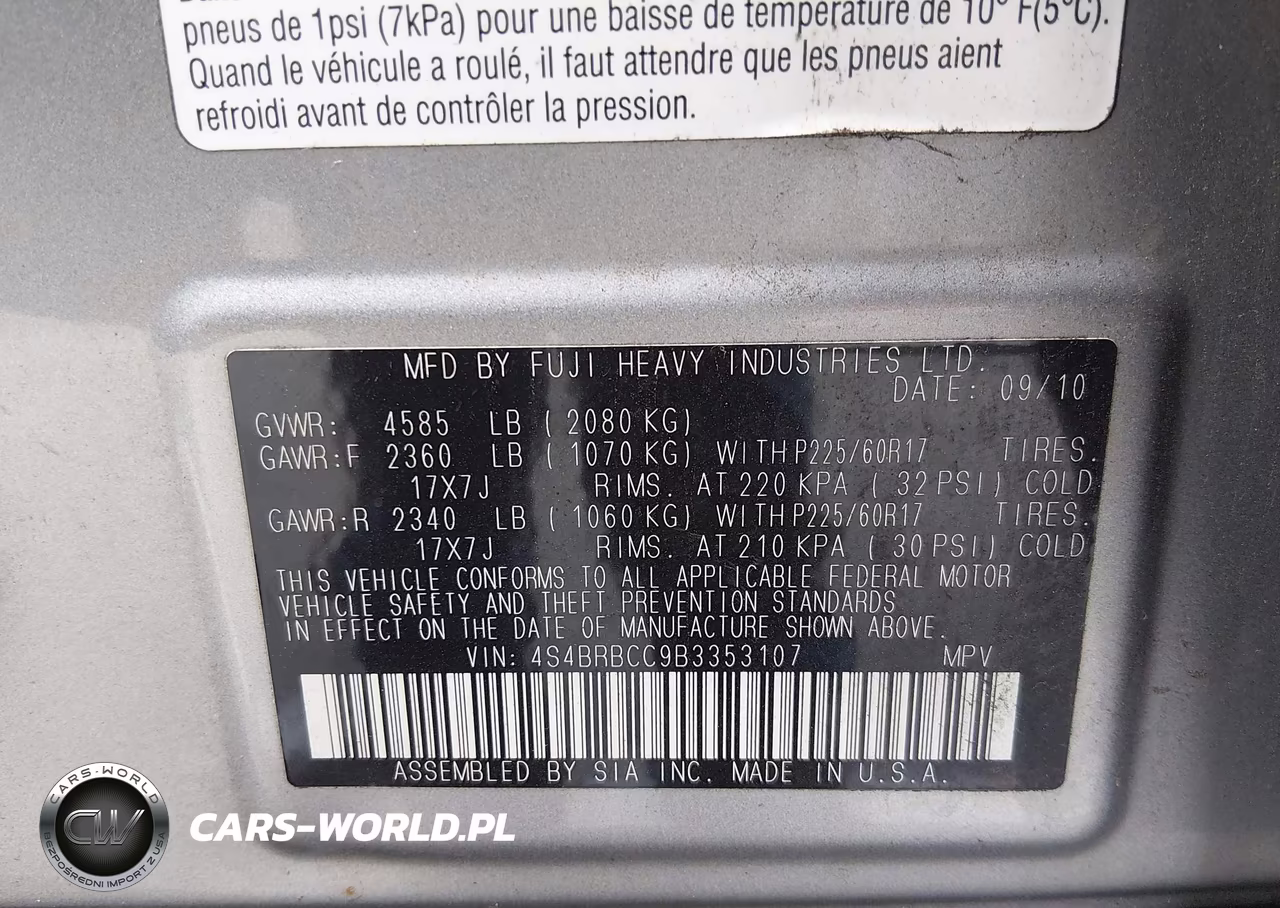 2011 Subaru Outback 2.5I Premium VIN:4S4BRBCC9B3353107 - 9