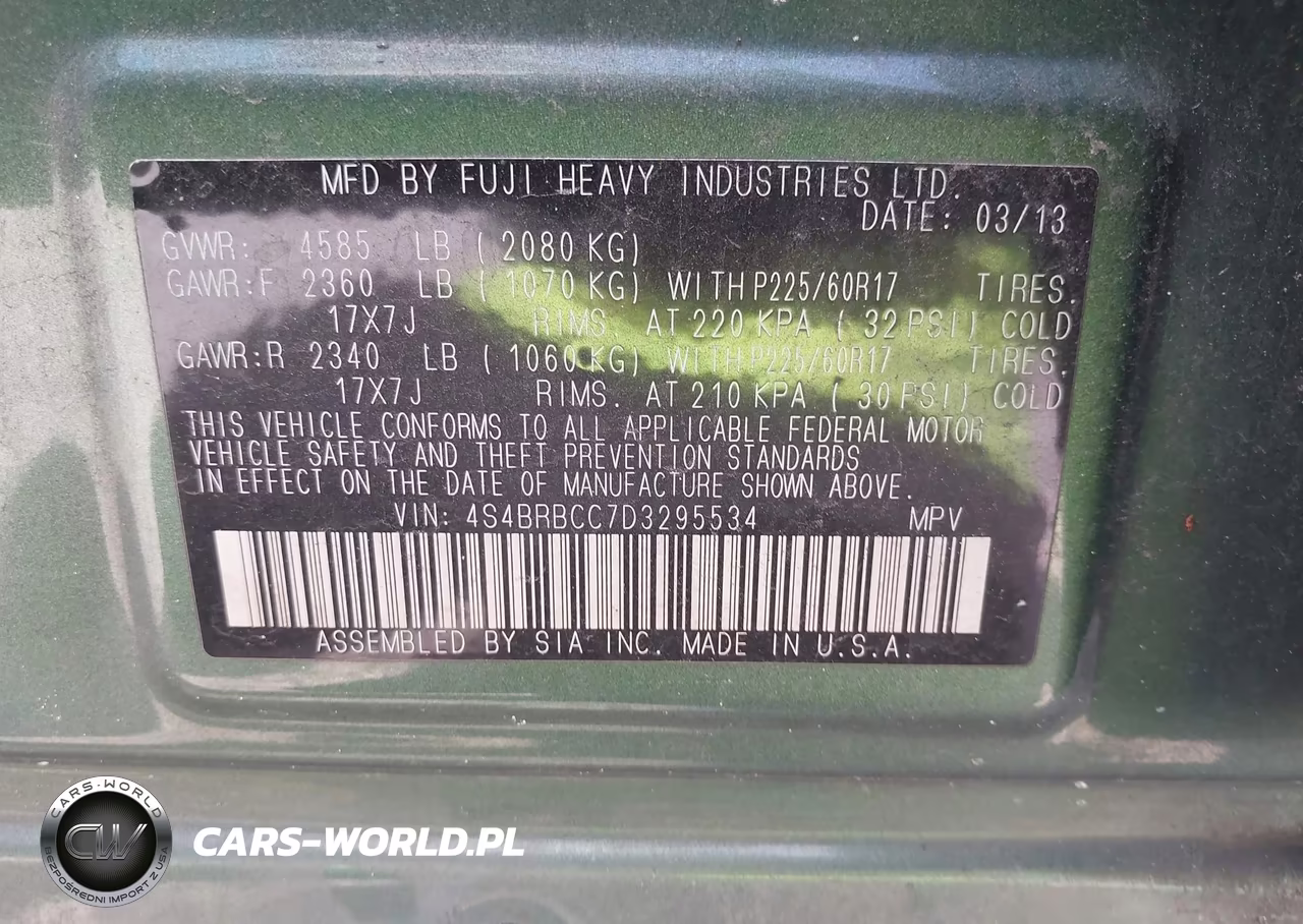 2013 Subaru Outback 2.5I Premium VIN:4S4BRBCC7D3295534 - 9