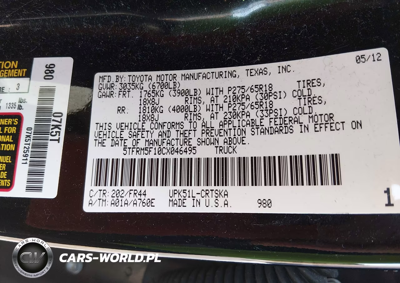 2012 Toyota Tundra Grade 4.6L V8 VIN:5TFRM5F10CX046495 - 9