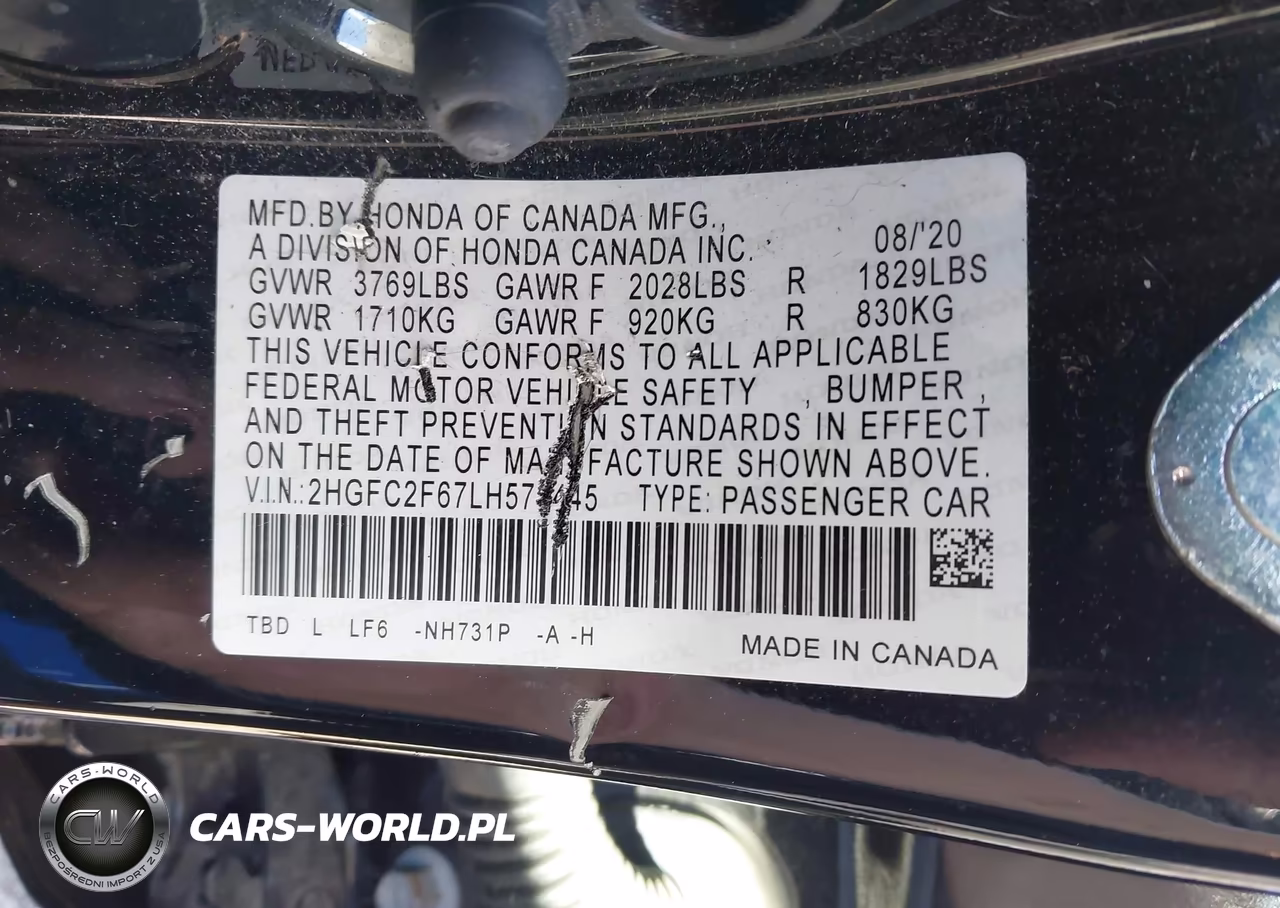 2020 Honda Civic Lx VIN:2HGFC2F67LH578445 - 9