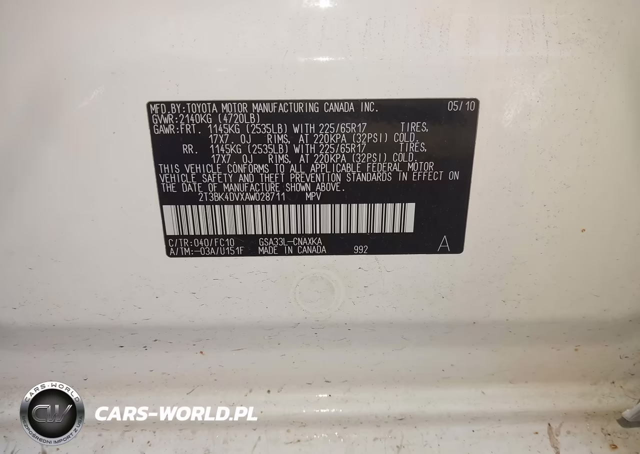 2010 Toyota Rav4 Base V6 VIN:2T3BK4DVXAW028711 - 9