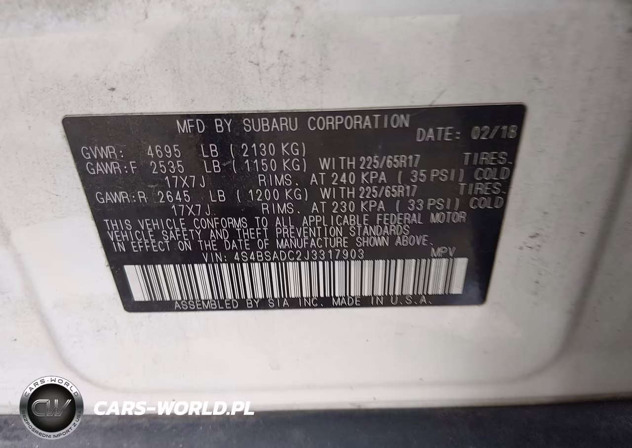 2018 Subaru Outback 2.5I Premium VIN:4S4BSADC2J3317903 - 9