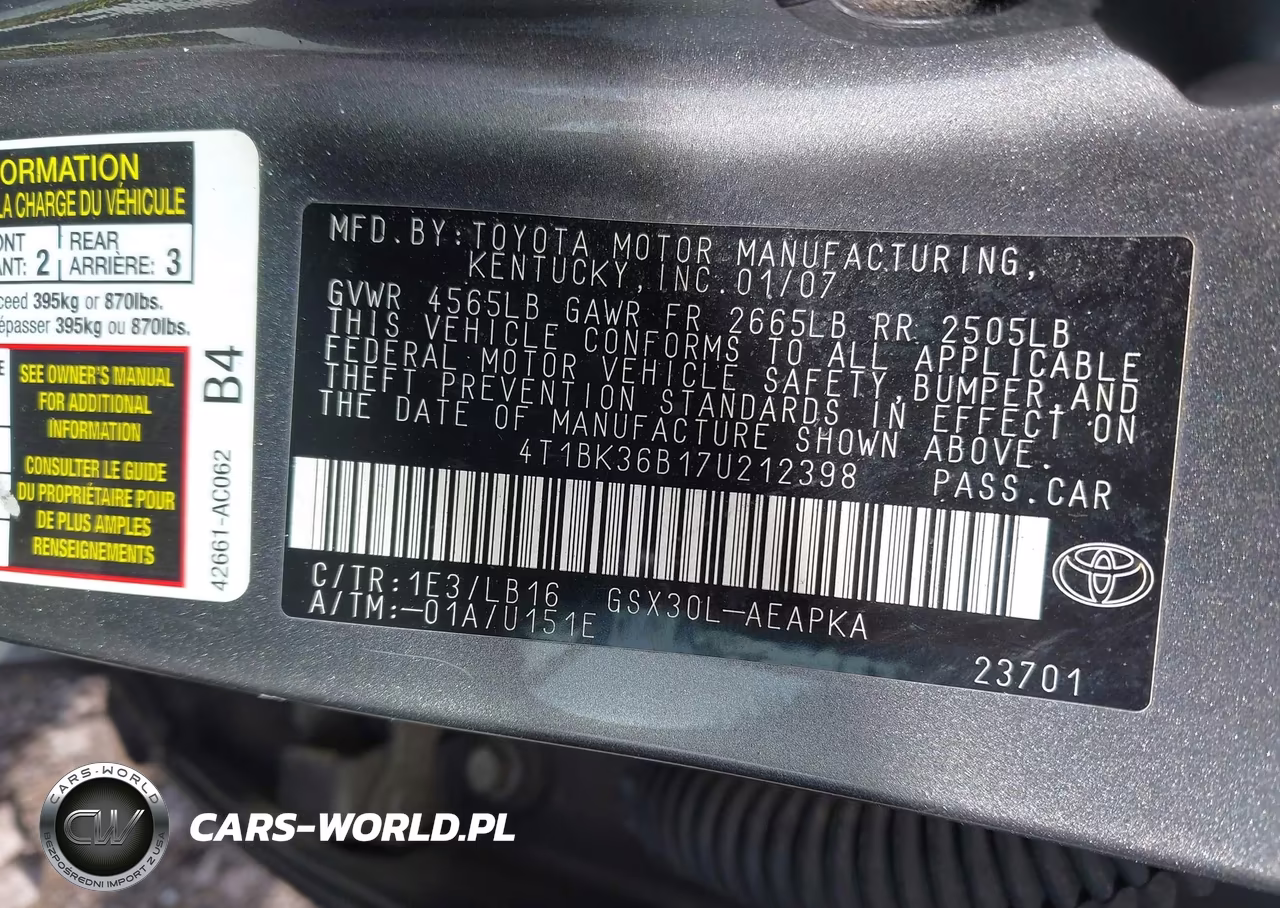 2007 Toyota Avalon Limited VIN:4T1BK36B17U212398 - 11