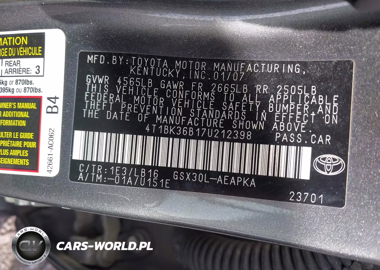 2007 Toyota Avalon Limited VIN:4T1BK36B17U212398 - 9