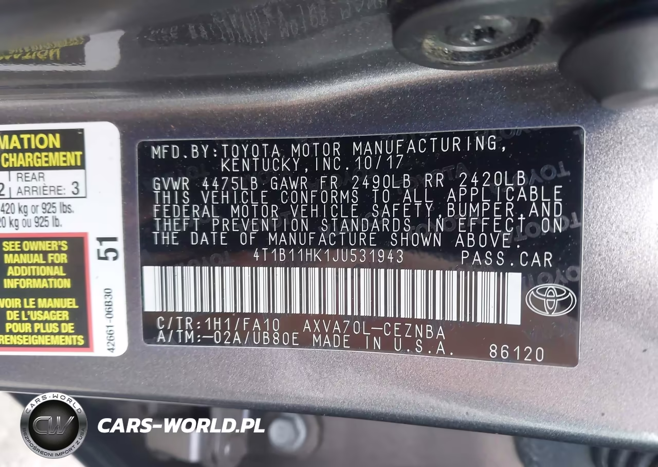 2018 Toyota Camry Le VIN:4T1B11HK1JU531943 - 9