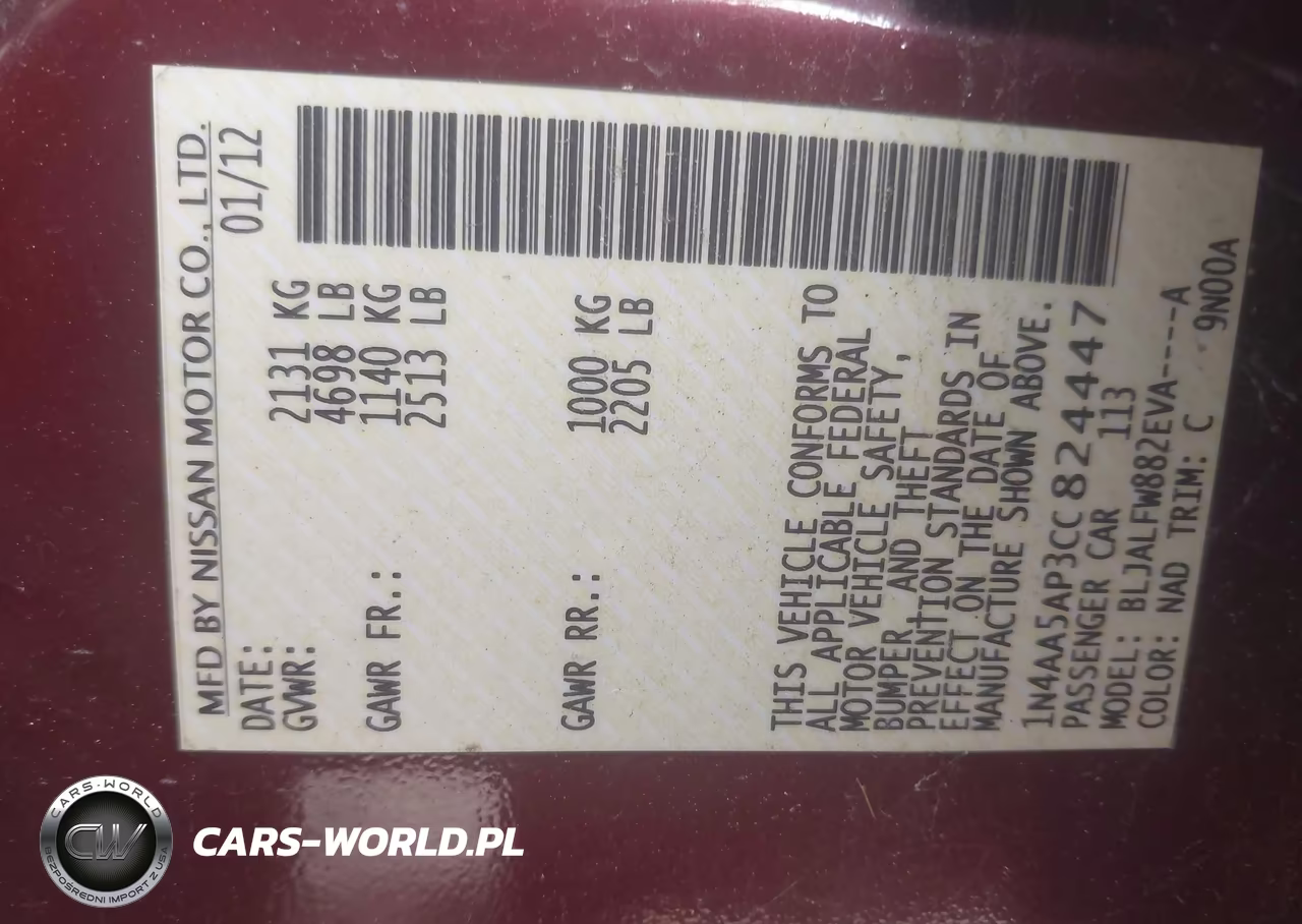 2012 Nissan Maxima 3.5 Sv VIN:1N4AA5AP3CC824447 - 9