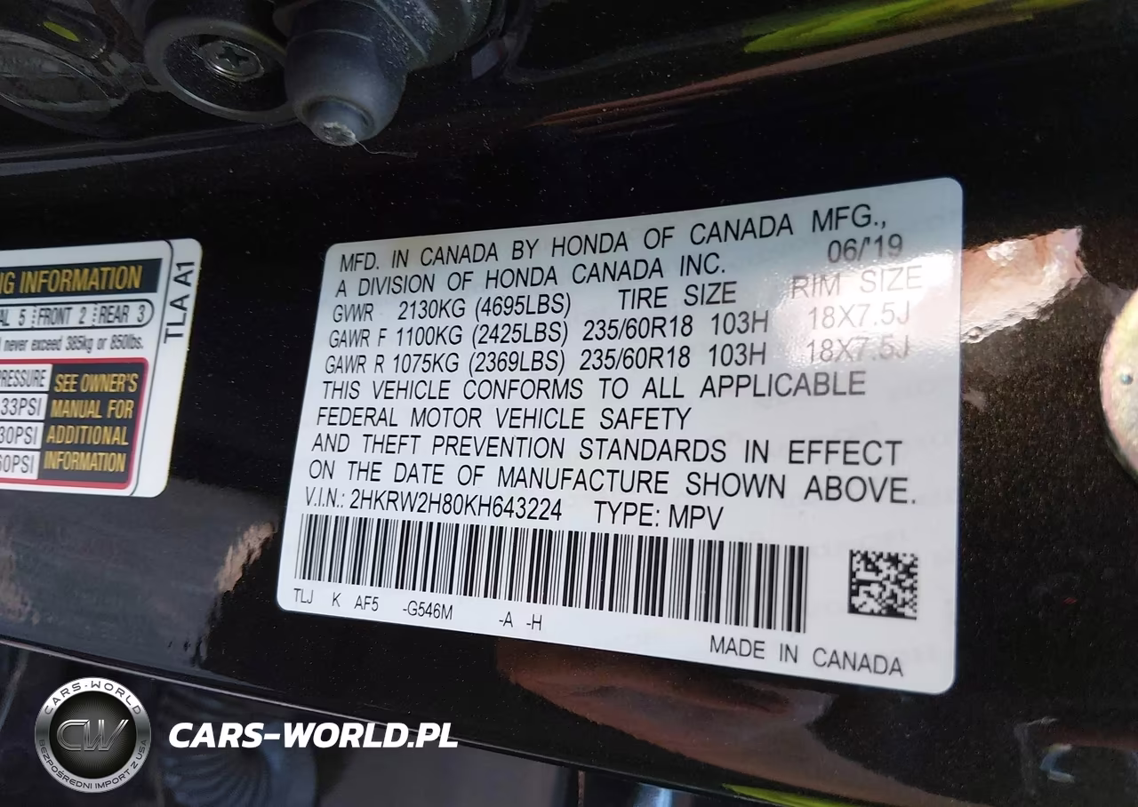 2019 Honda Cr-V Ex-L VIN:2HKRW2H80KH643224 - 9