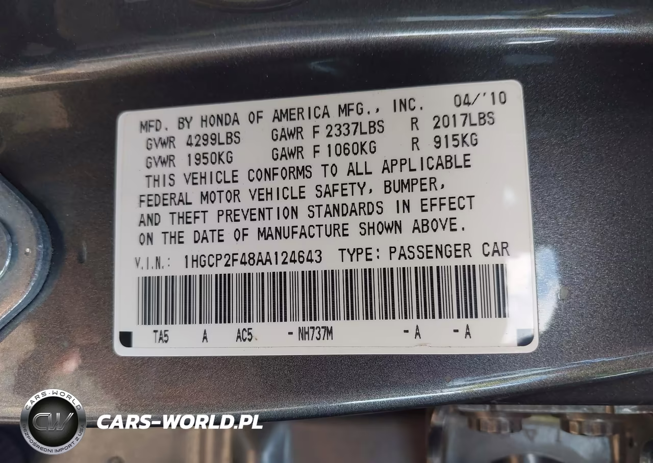 2010 Honda Accord 2.4 Lx-P VIN:1HGCP2F48AA124643 - 9
