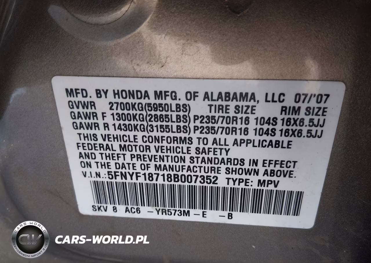 2008 Honda Pilot Ex-L VIN:5FNYF18718B007352 - 9