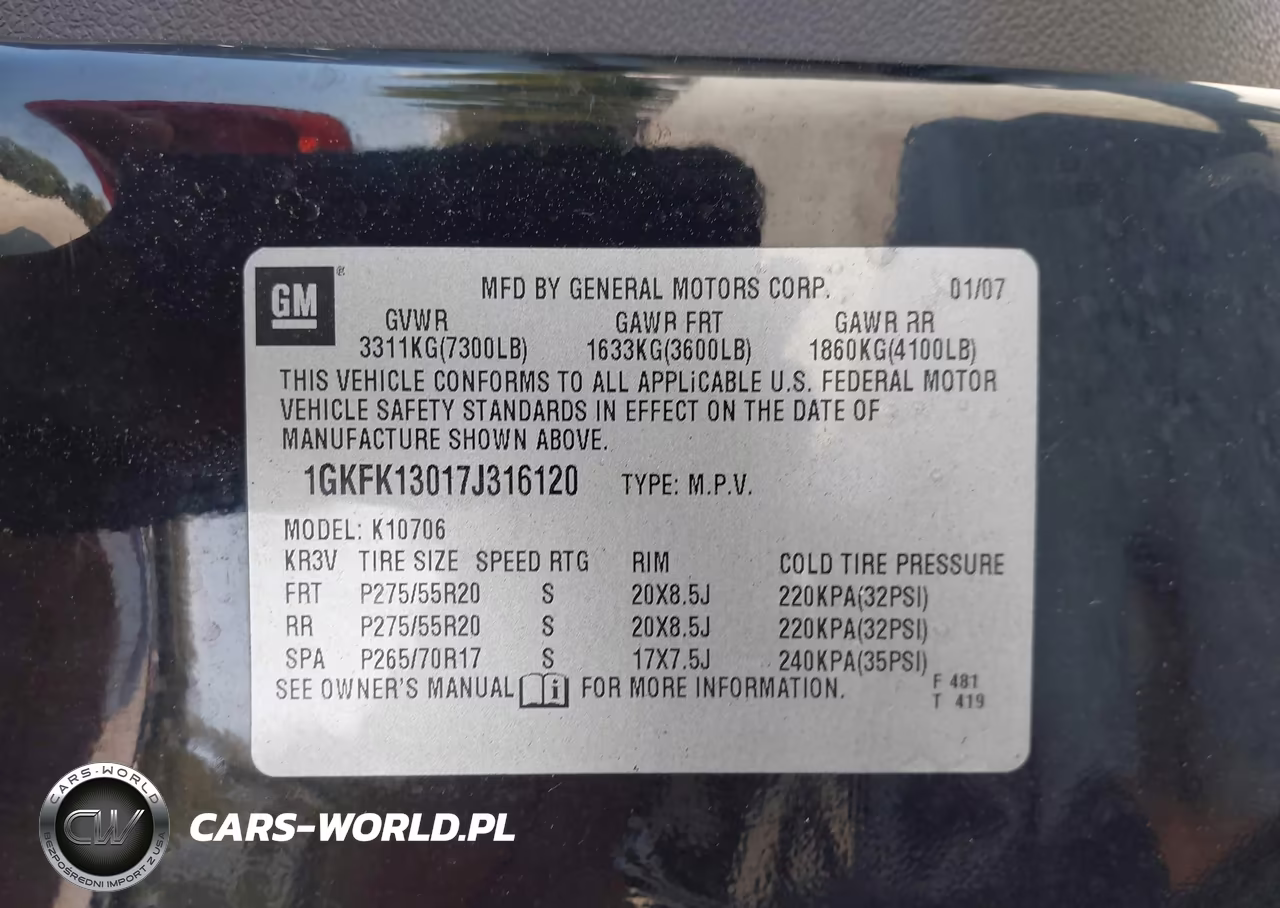 2007 GMC Yukon Slt VIN:1GKFK13017J316120 - 9