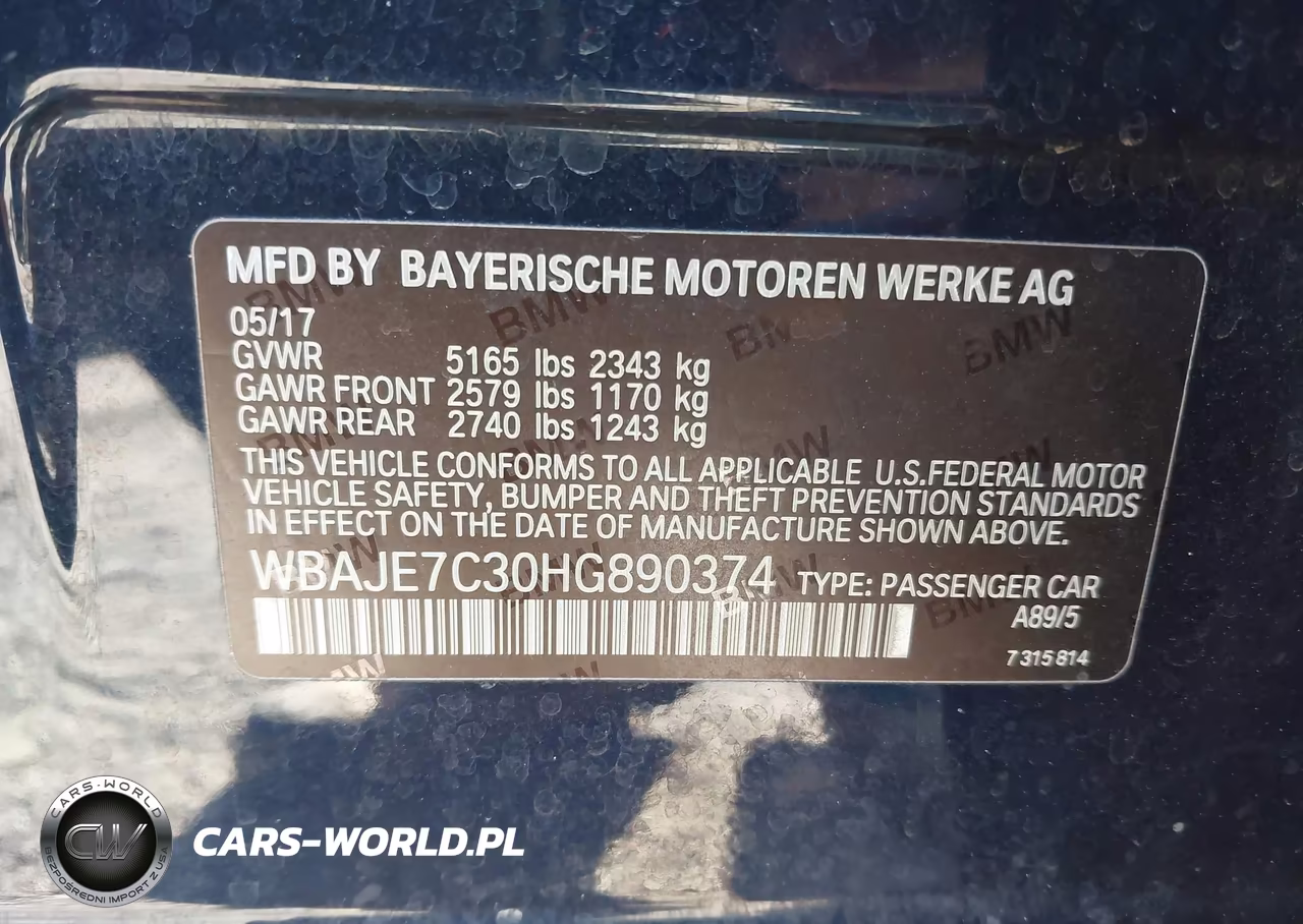 2017 BMW 540I xDrive VIN:WBAJE7C30HG890374 - 9