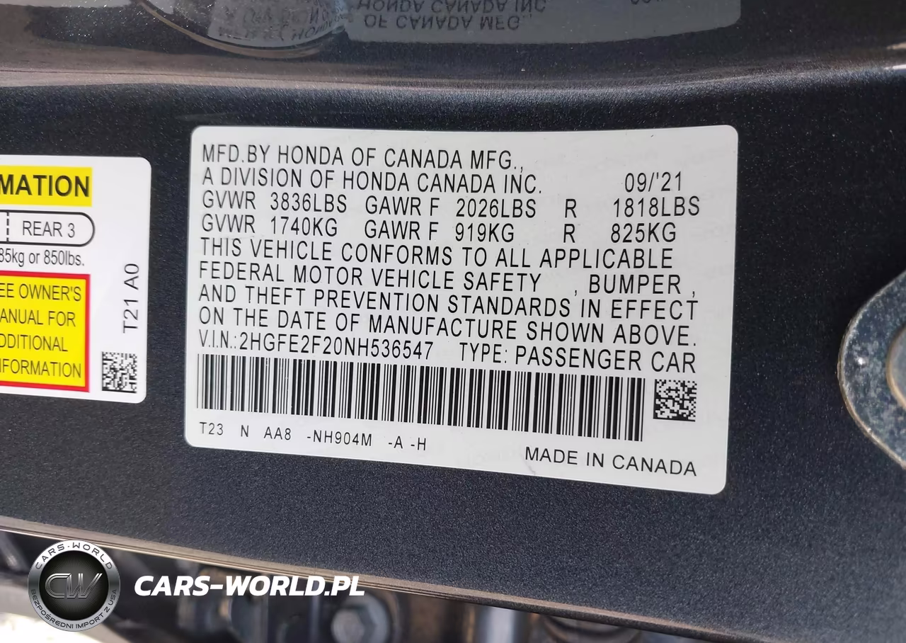2022 Honda Civic Lx VIN:2HGFE2F20NH536547 - 9