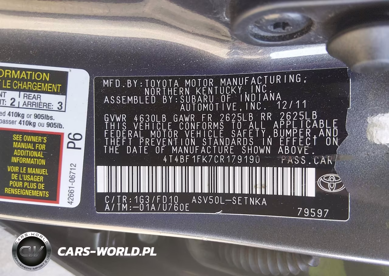 2012 Toyota Camry Le VIN:4T4BF1FK7CR179190 - 9