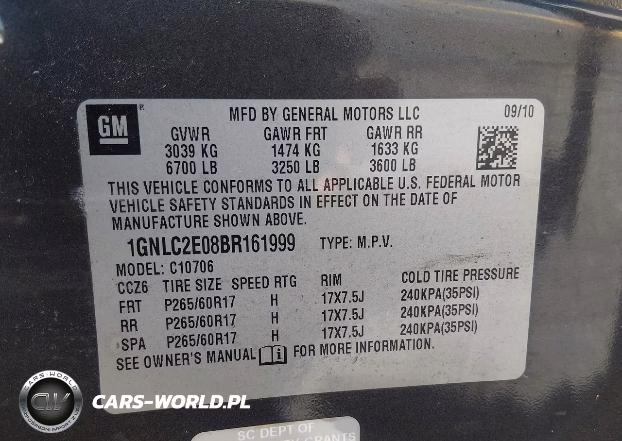2011 Chevrolet Tahoe Commercial Fleet VIN:1GNLC2E08BR161999 - 9
