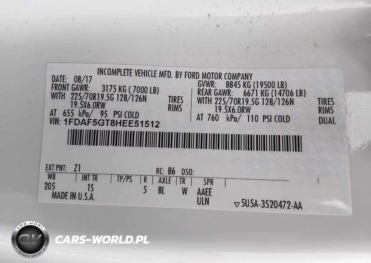 2017 Ford F-550 Chassis Xl VIN:1FDAF5GT8HEE51512 - 9
