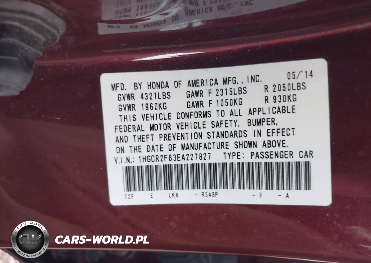 2014 Honda Accord Ex-L VIN:1HGCR2F83EA227827 - 10