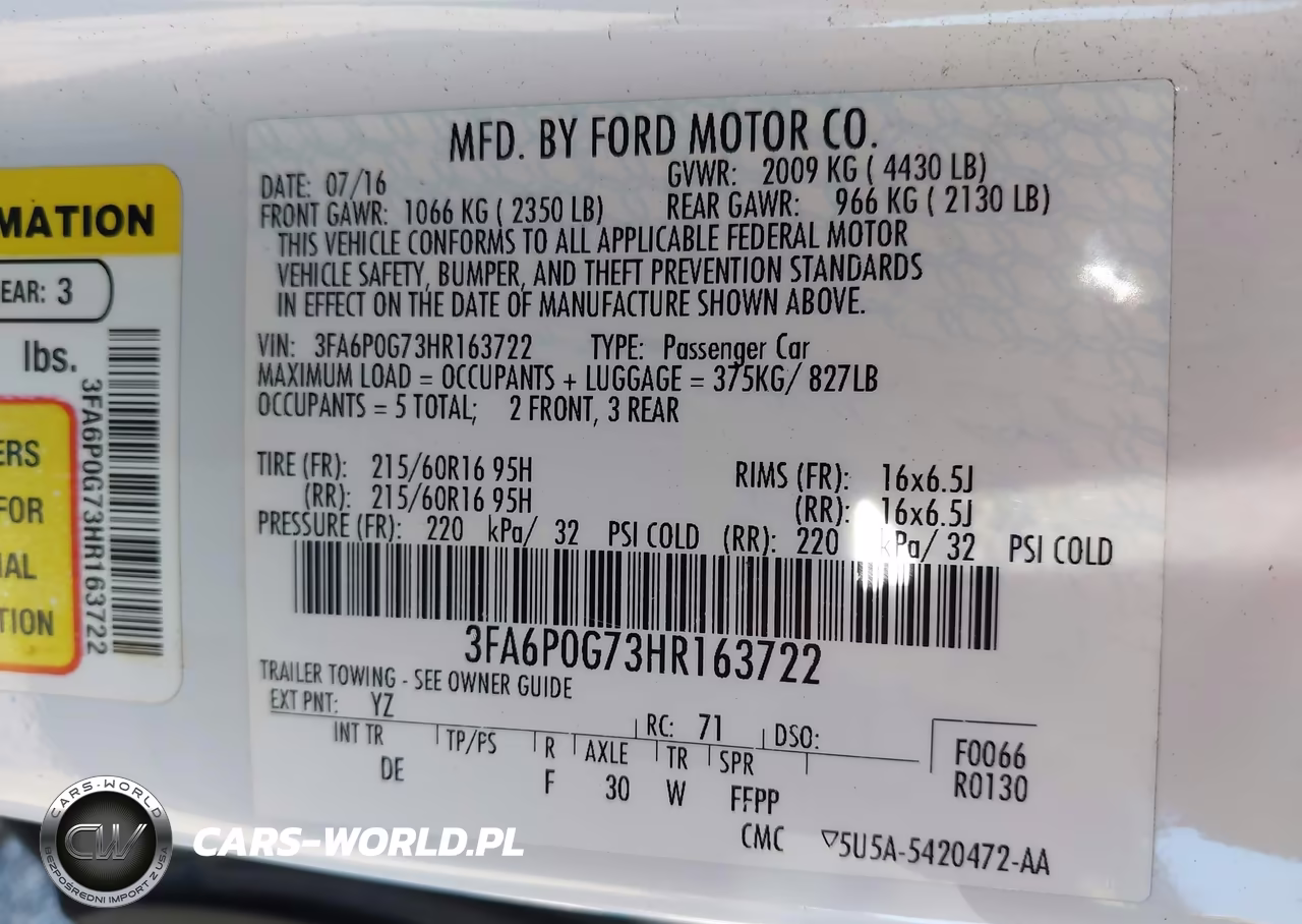 2017 Ford Fusion S VIN:3FA6P0G73HR163722 - 9