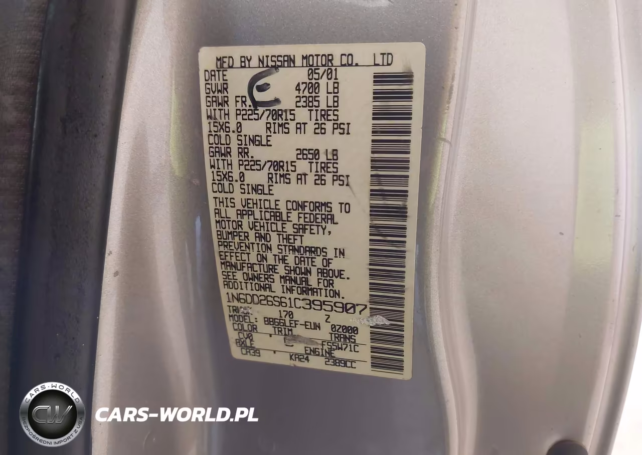 2001 Nissan Frontier Xe VIN:1N6DD26S61C395907 - 9