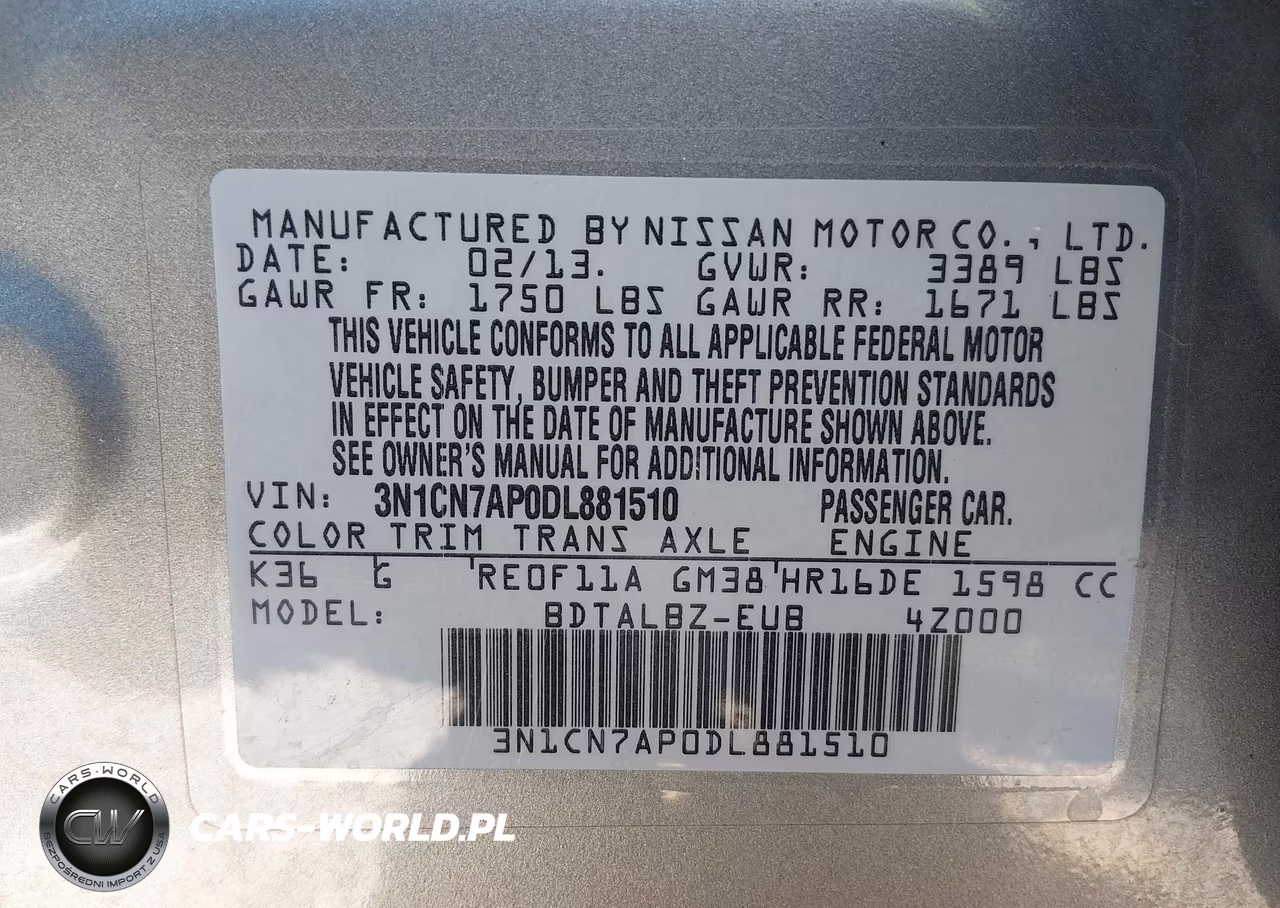 2013 Nissan Versa 1.6 Sv VIN:3N1CN7AP0DL881510 - 9
