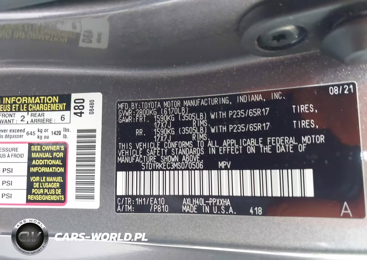 2021 Toyota Sienna Xle VIN:5TDYRKEC3MS070506 - 9