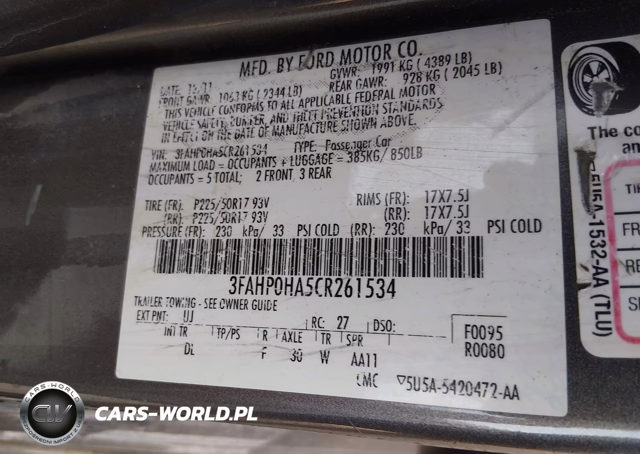 2012 Ford Fusion Se VIN:3FAHP0HA5CR261534 - 9