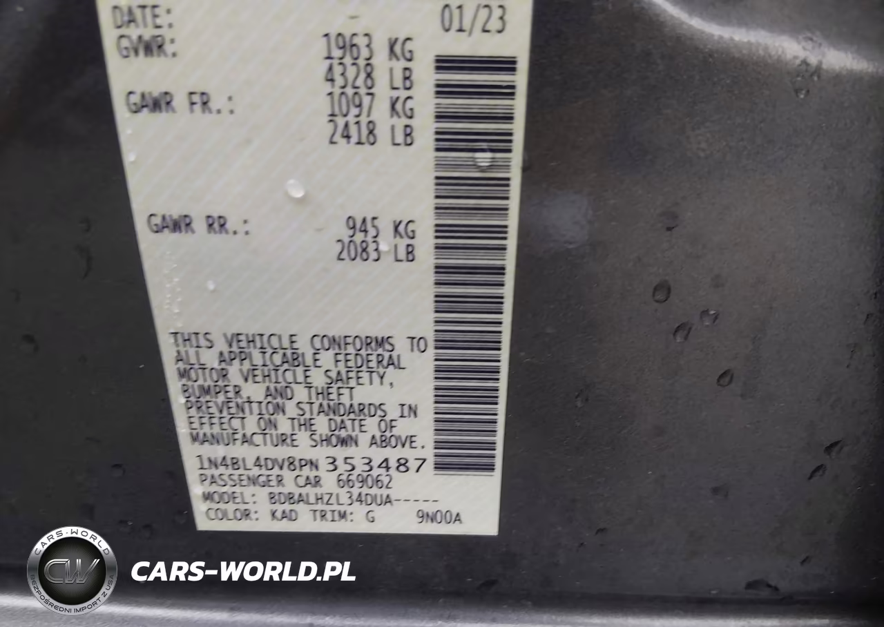 2023 Nissan Altima Sv Fwd VIN:1N4BL4DV8PN353487 - 9