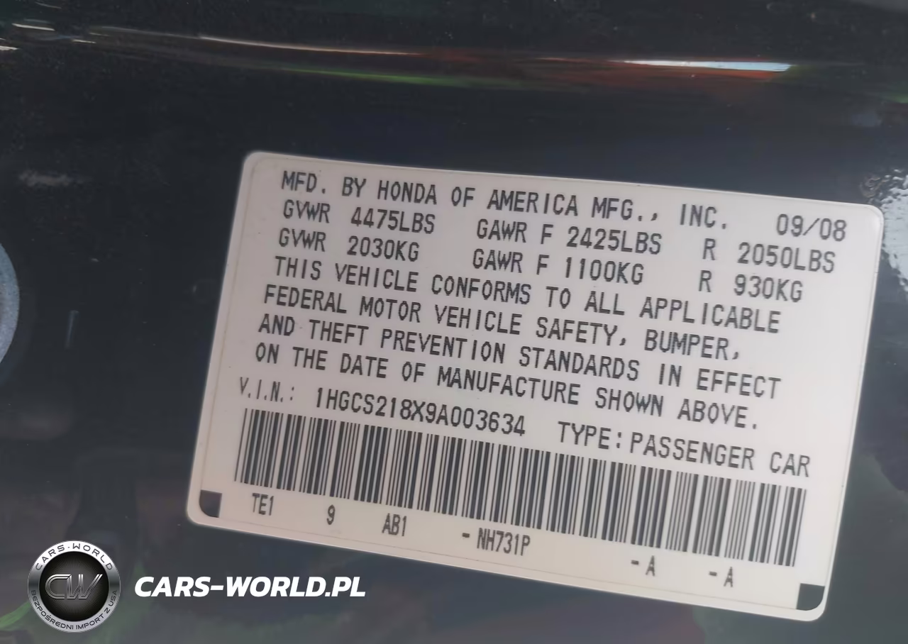 2009 Honda Accord 3.5 Ex-L VIN:1HGCS218X9A003634 - 9