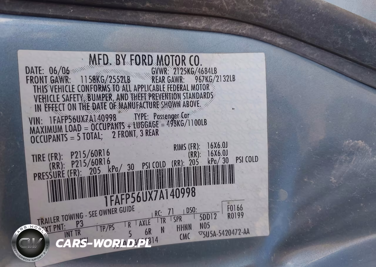 2007 Ford Taurus Sel VIN:1FAFP56UX7A140998 - 9
