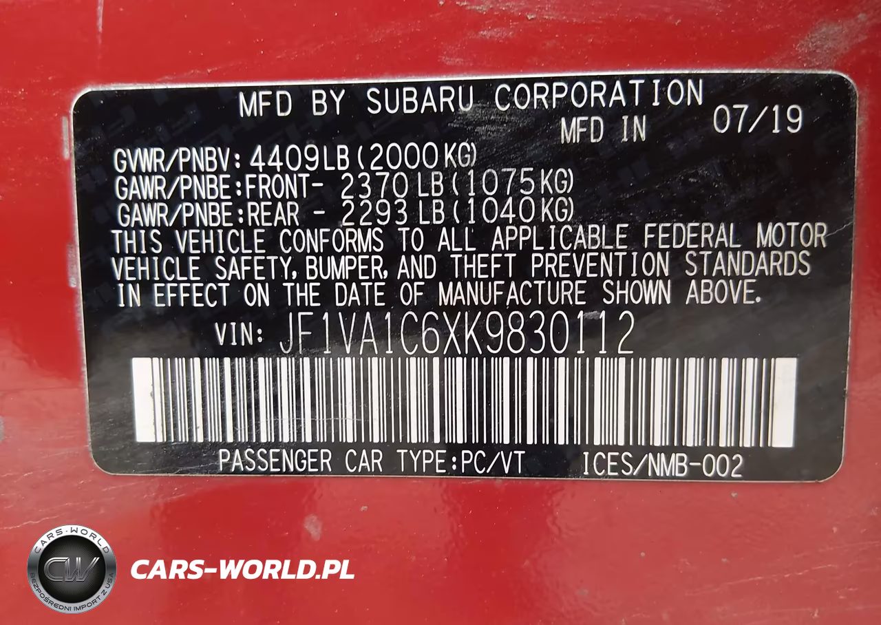 2019 Subaru Wrx Premium VIN:JF1VA1C6XK9830112 - 9