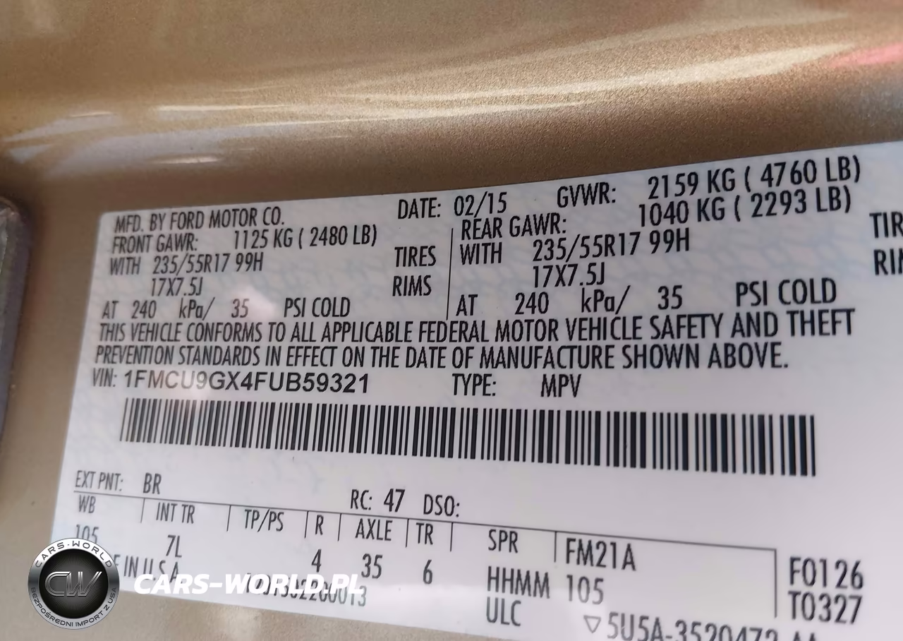 2015 Ford Escape Se VIN:1FMCU9GX4FUB59321 - 9