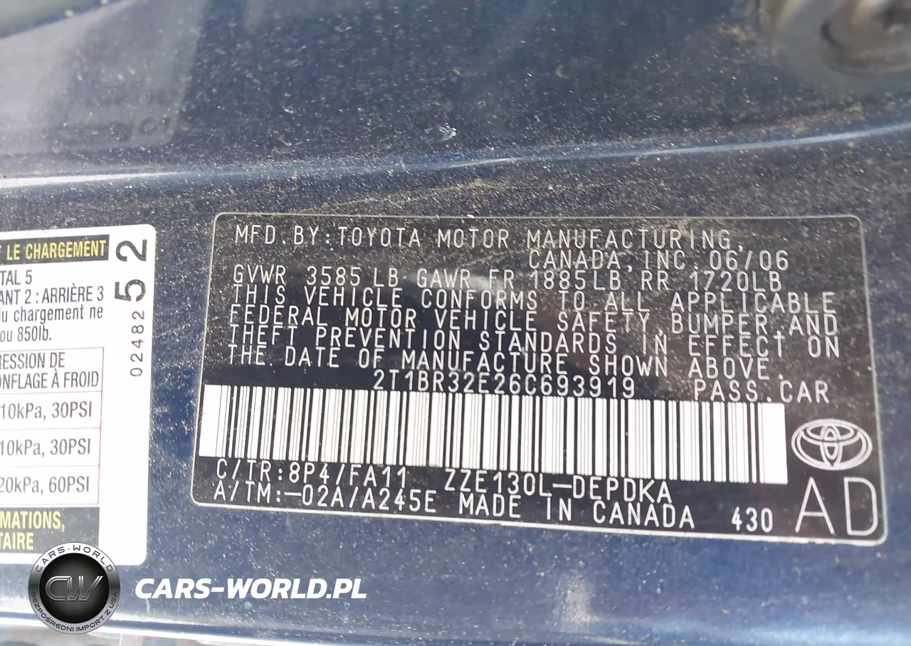2006 Toyota Corolla Ce VIN:2T1BR32E26C693919 - 9