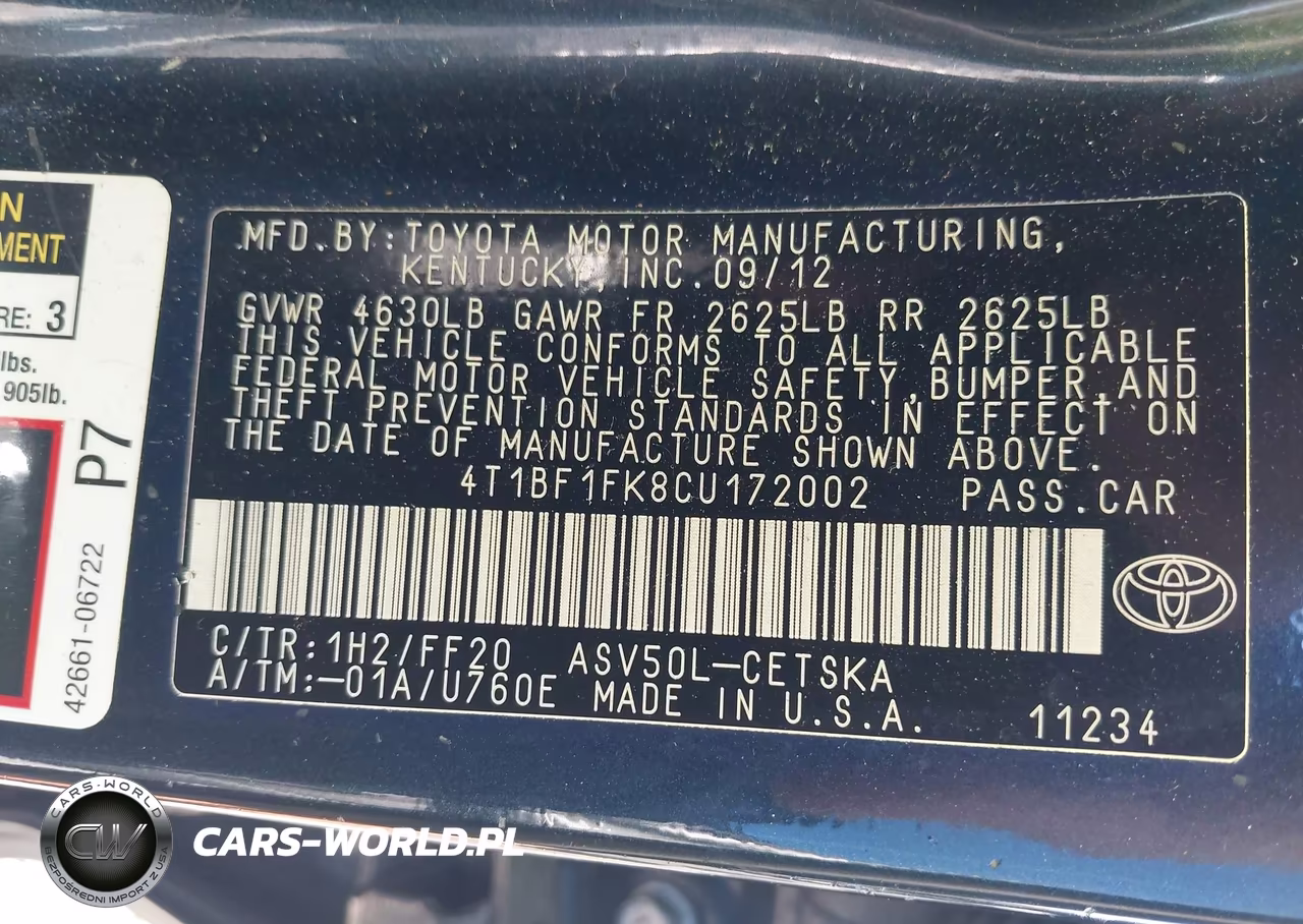 2012 Toyota Camry Se VIN:4T1BF1FK8CU172002 - 9