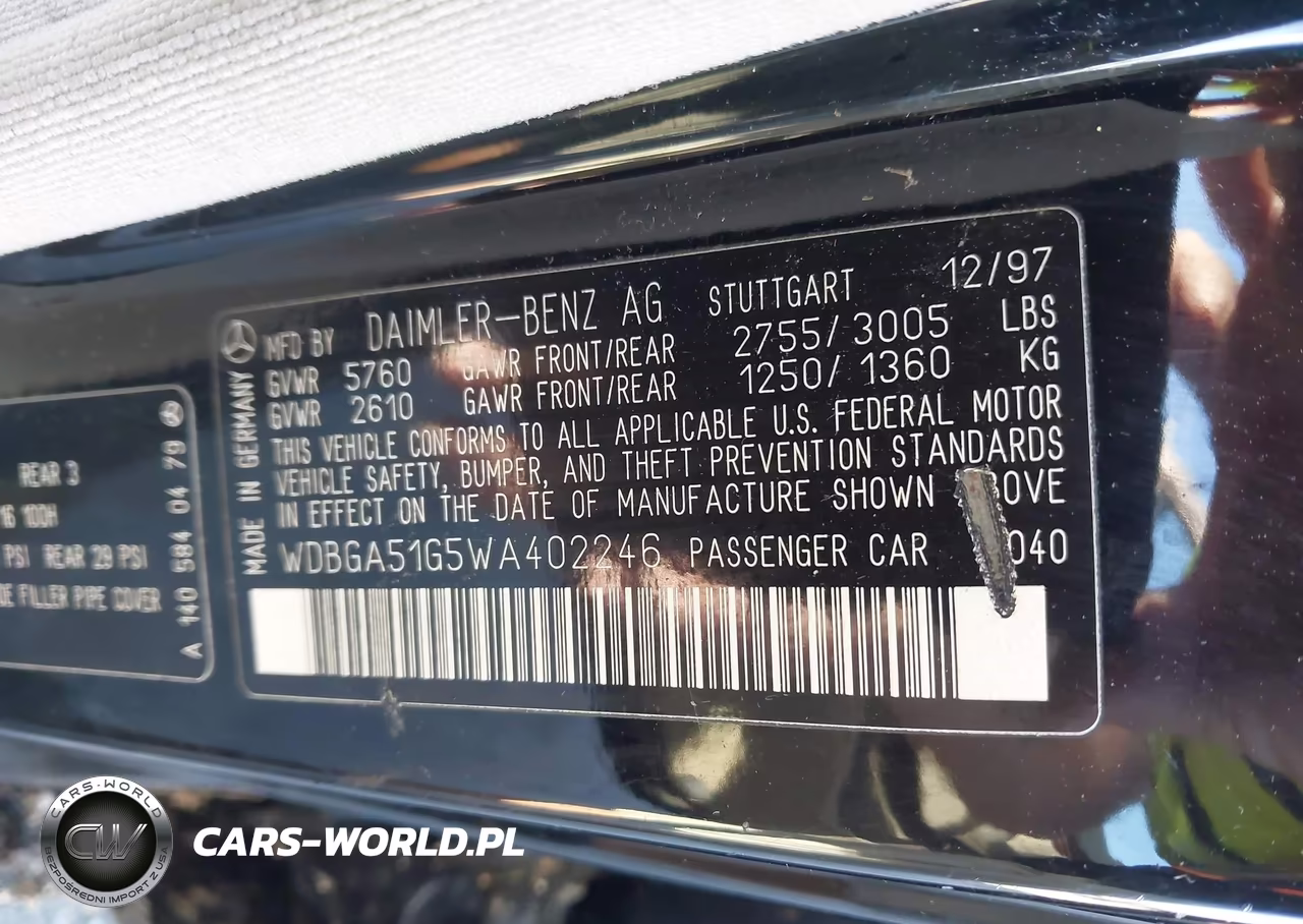 1998 Mercedes-Benz S 500 VIN:WDBGA51G5WA402246 - 9