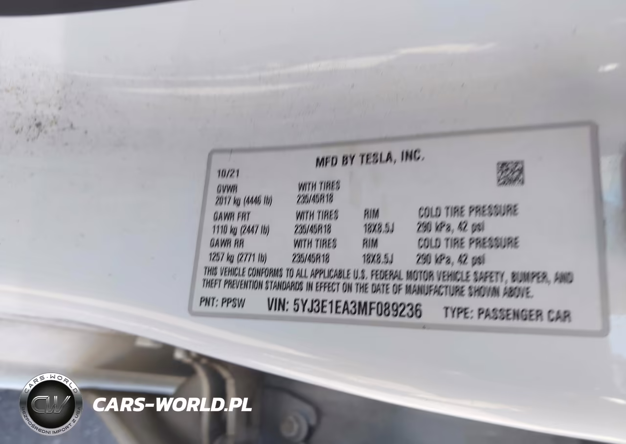 2021 Tesla Model 3 Standard Range Plus Rear-Wheel Drive VIN:5YJ3E1EA3MF089236 - 9