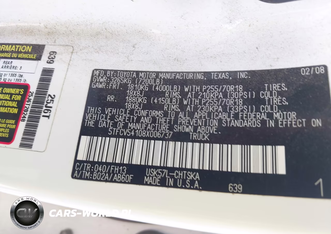 2008 Toyota Tundra Base 5.7L V8 VIN:5TFCV54108X006737 - 9