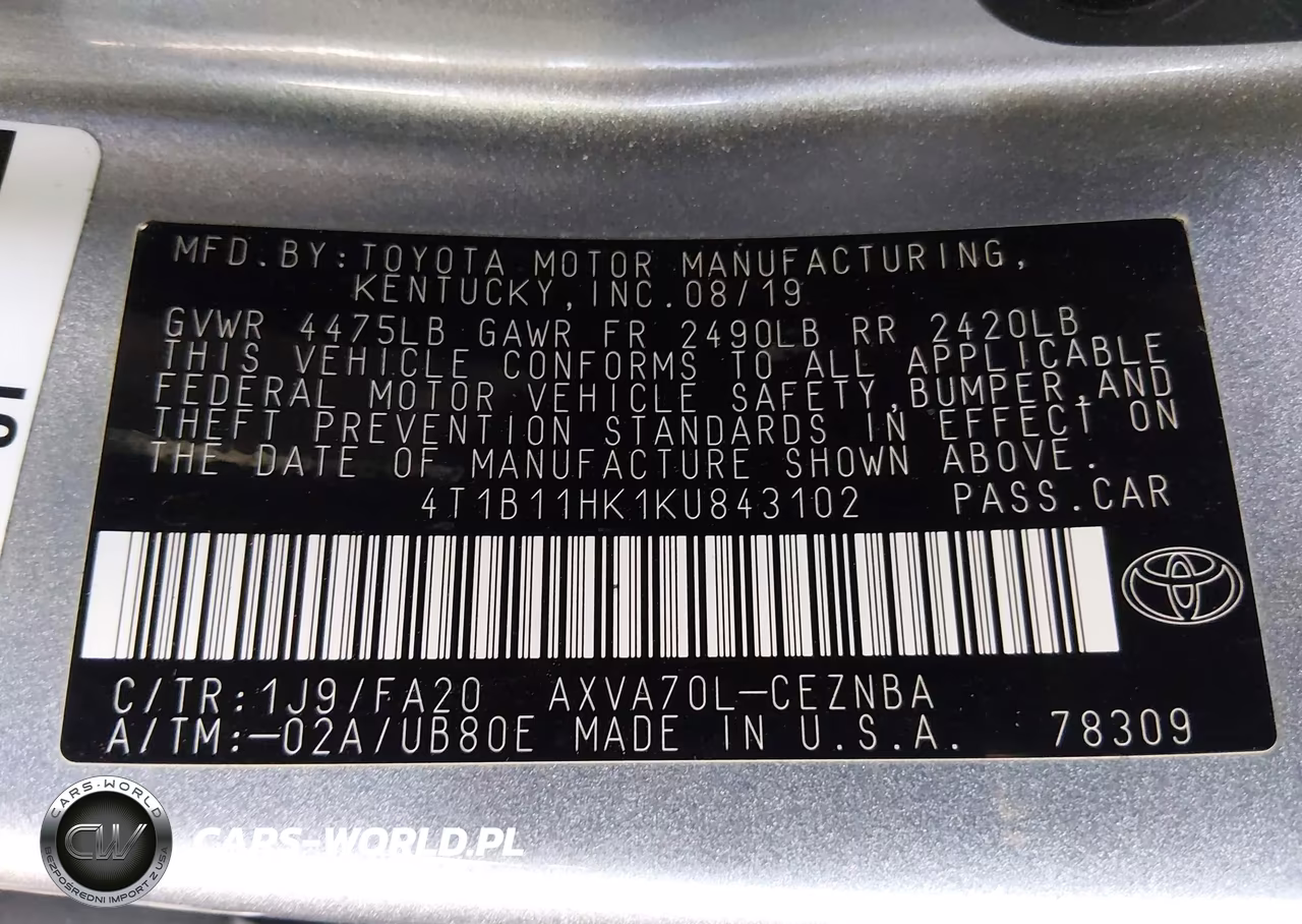 2019 Toyota Camry Le VIN:4T1B11HK1KU843102 - 9
