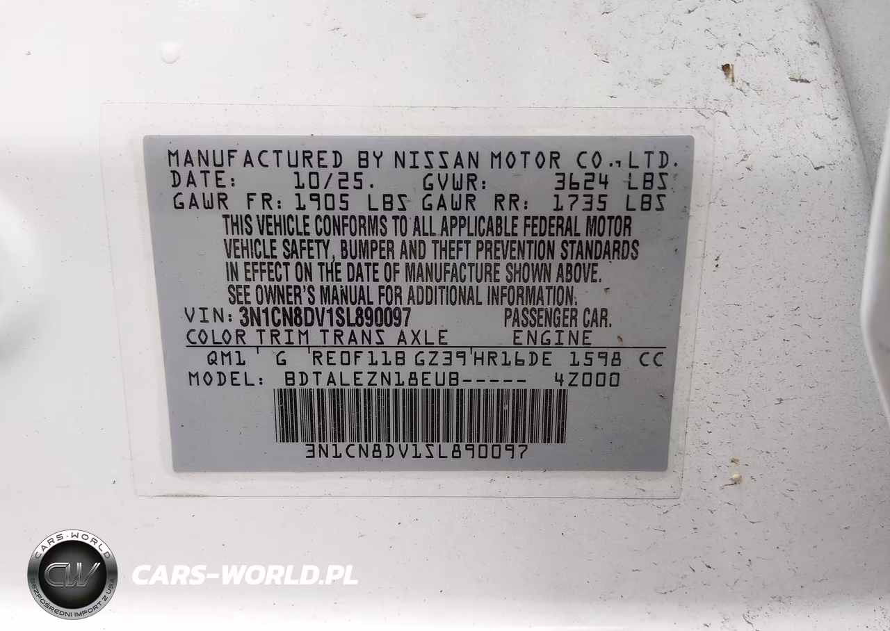 2025 Nissan Versa 1.6 S VIN:3N1CN8DV1SL890097 - 9
