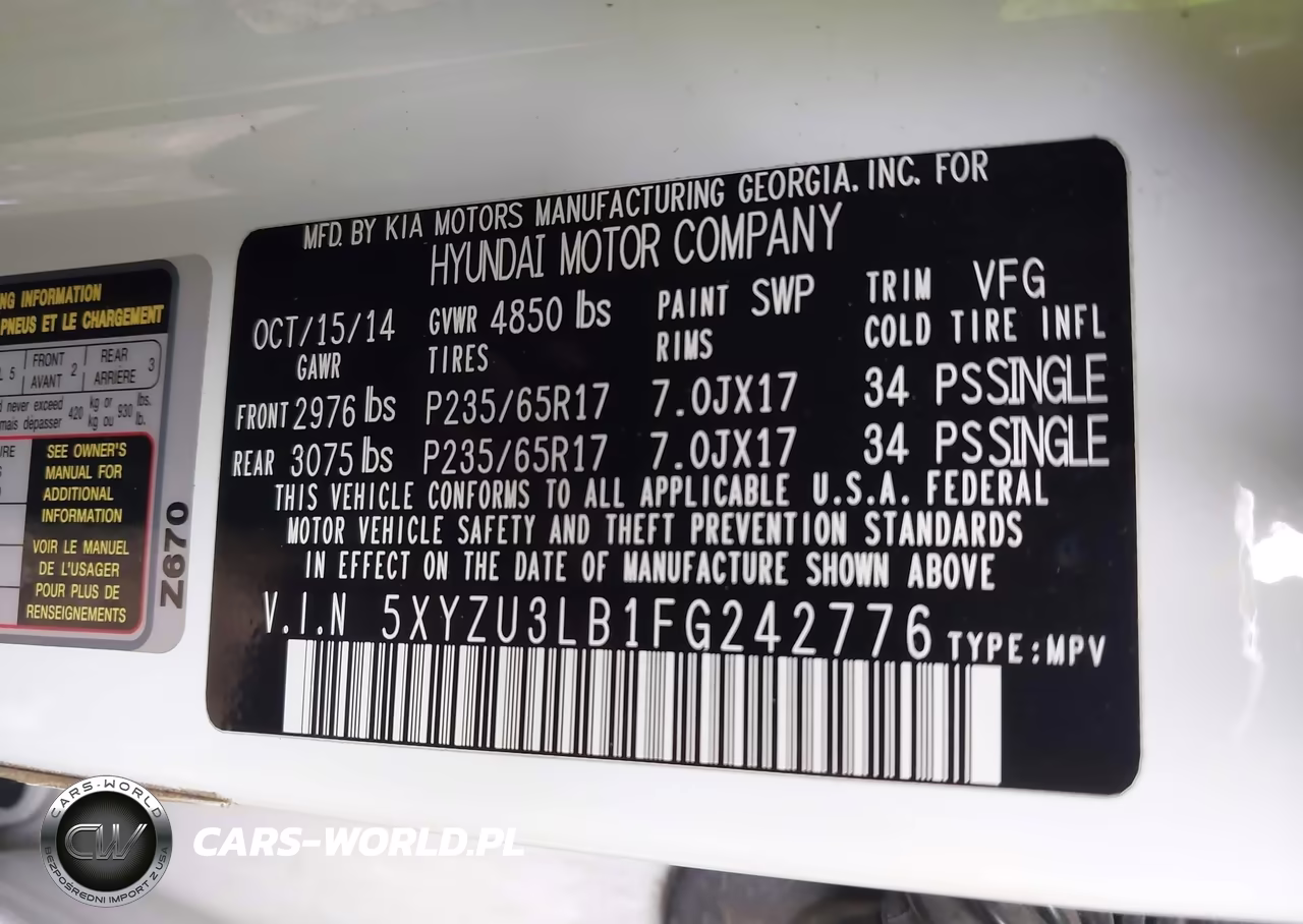 2015 Hyundai Santa Fe Sport 2.4L VIN:5XYZU3LB1FG242776 - 9