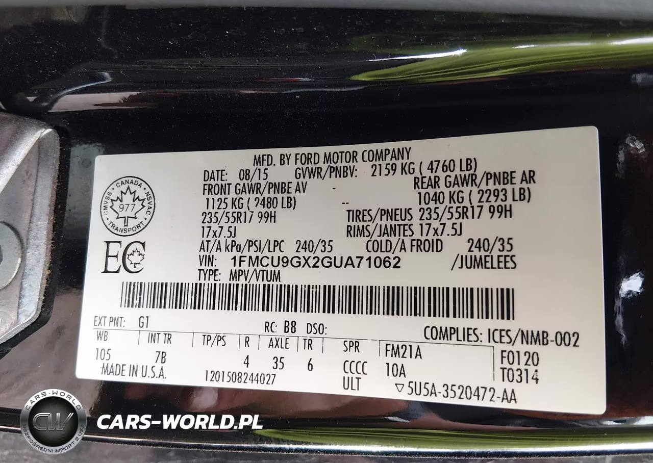 2016 Ford Escape Se VIN:1FMCU9GX2GUA71062 - 9