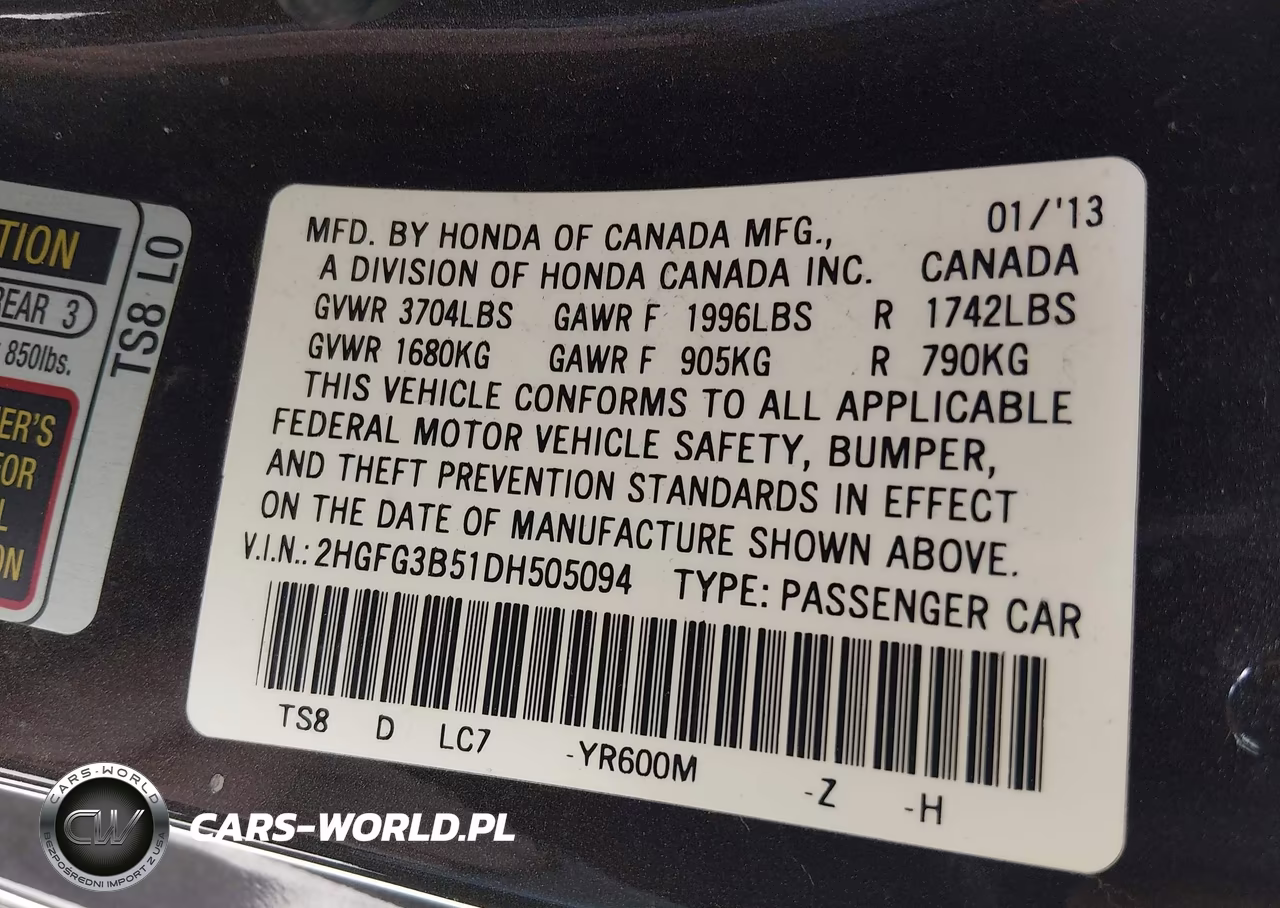 2013 Honda Civic Lx VIN:2HGFG3B51DH505094 - 9