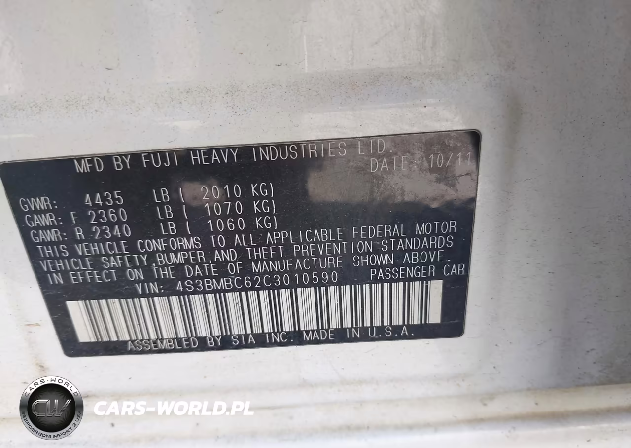 2012 Subaru Legacy 2.5I Premium VIN:4S3BMBC62C3010590 - 9