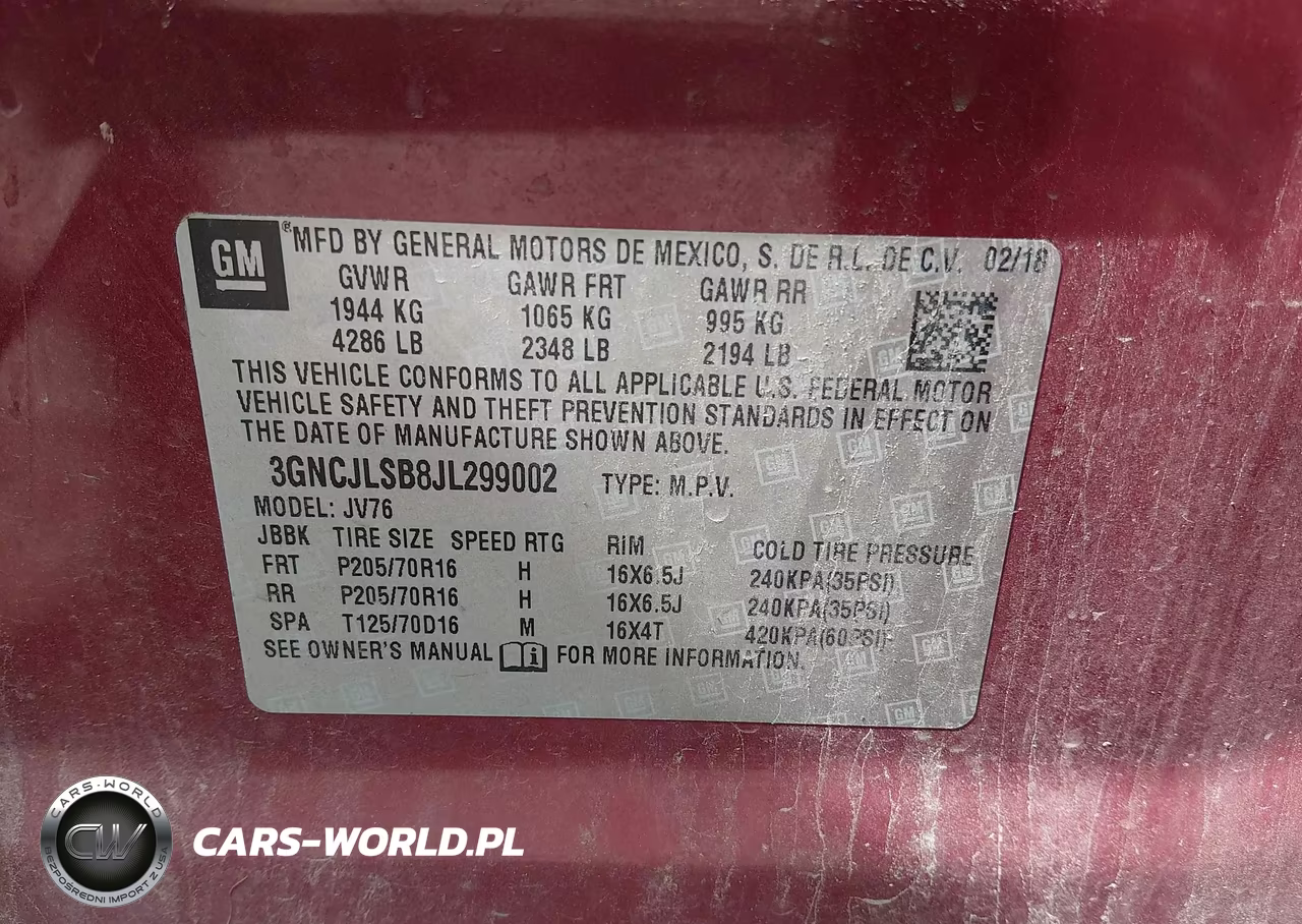 2018 Chevrolet Trax Lt VIN:3GNCJLSB8JL299002 - 9