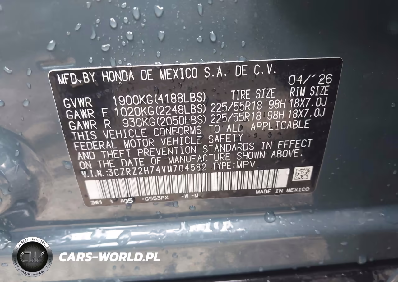 2027 Honda Hr-V Ex- Awd VIN:3CZRZ2H74VM704582 - 9