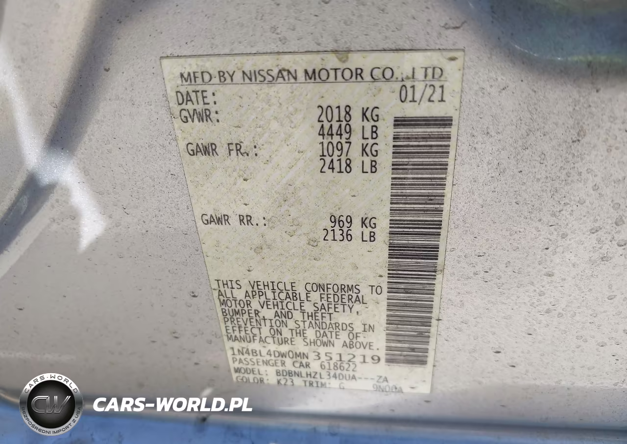 2021 Nissan Altima Sv Intelligent Awd VIN:1N4BL4DW0MN351219 - 9