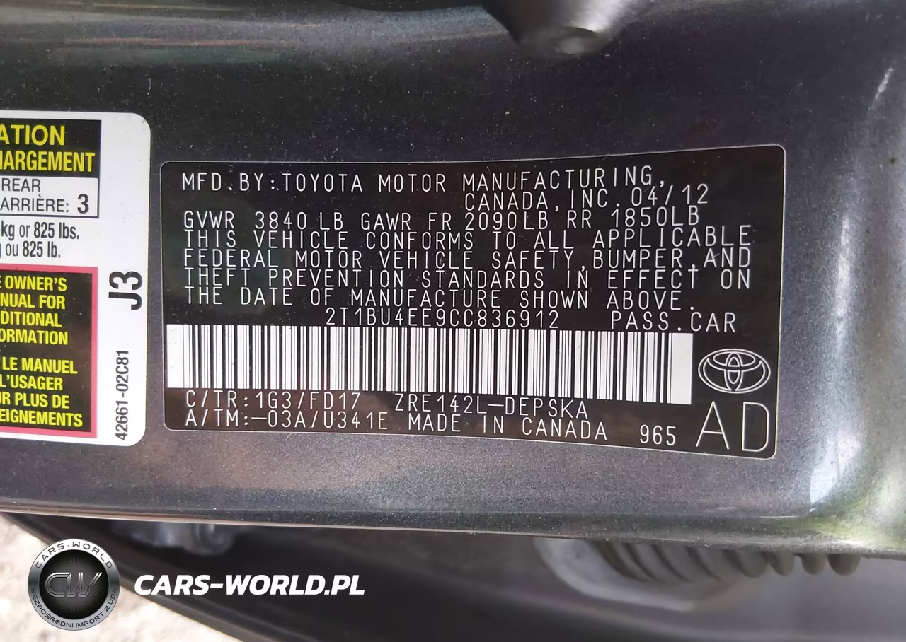 2012 Toyota Corolla S VIN:2T1BU4EE9CC836912 - 9