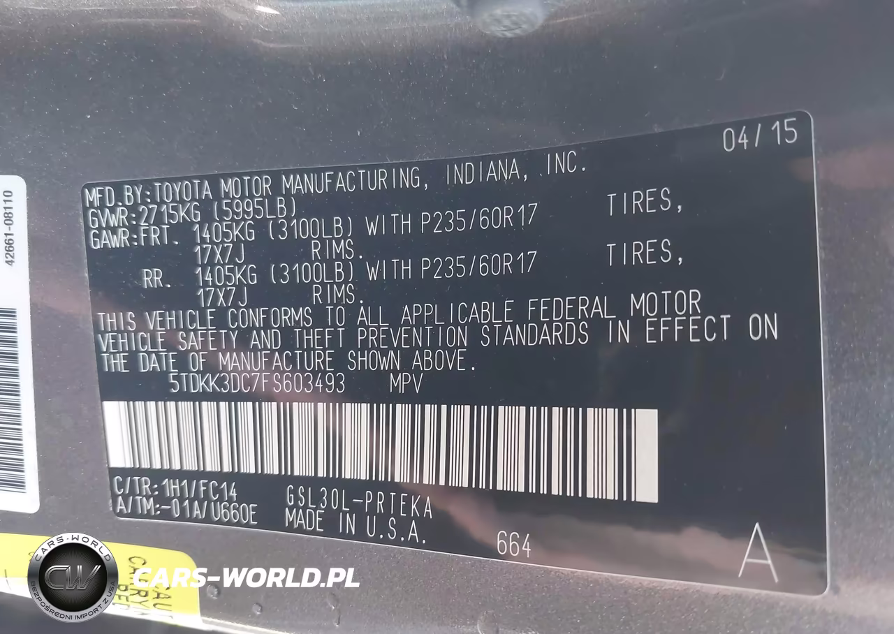 2015 Toyota Sienna Le 8 Passenger VIN:5TDKK3DC7FS603493 - 9