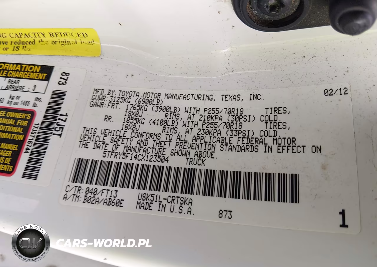 2012 Toyota Tundra Grade 5.7L V8 VIN:5TFRY5F14CX123504 - 9